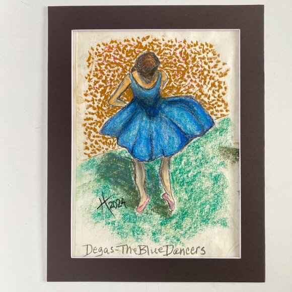 Blue Ballerina Original Handmade Soft Pastel Painting 11x14in Matted Frame Ready - Picture 2 of 9